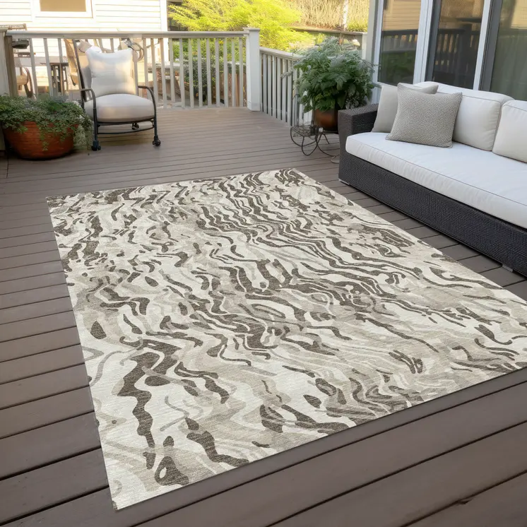 9' X 12' Gray Charcoal And Beige Abstract Washable Indoor Outdoor Area Rug