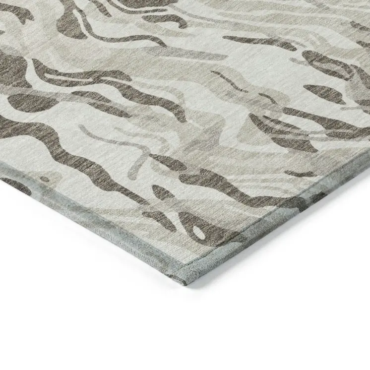 9' X 12' Gray Charcoal And Beige Abstract Washable Indoor Outdoor Area Rug