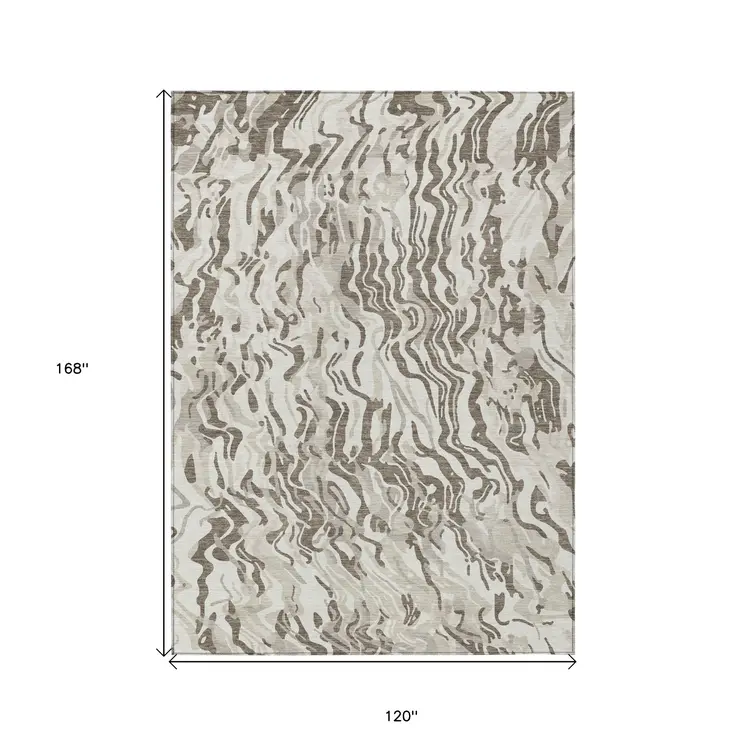 10' X 14' Gray Charcoal And Beige Abstract Washable Indoor Outdoor Area Rug