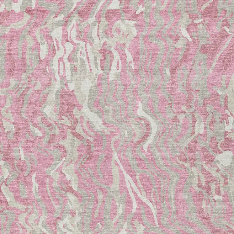 3' X 5' Pink Gray And Ivory Abstract Washable Indoor Outdoor Area Rug