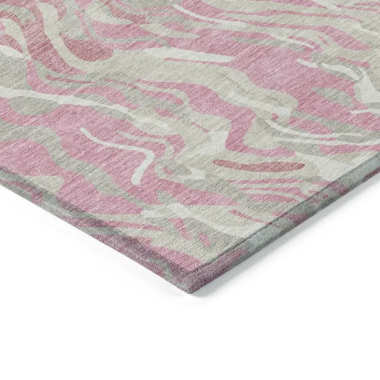 5' X 8' Pink Gray And Ivory Abstract Washable Indoor Outdoor Area Rug