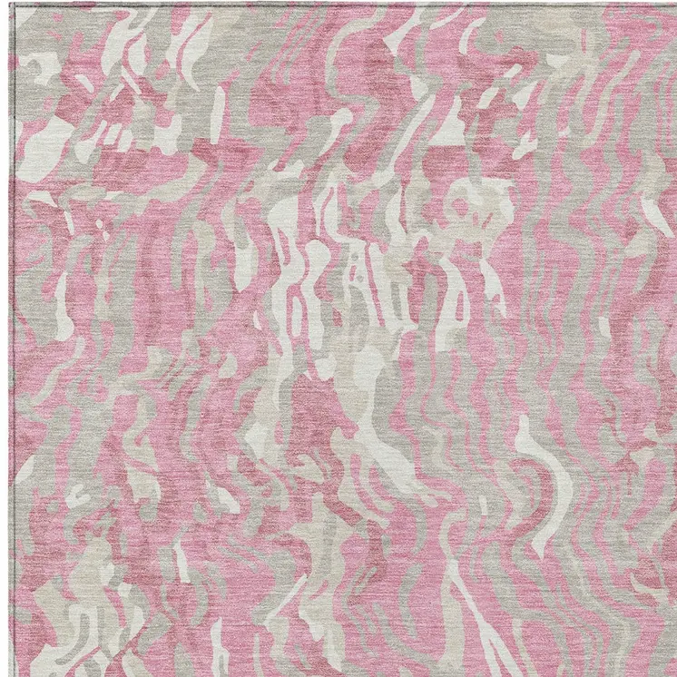 5' X 8' Pink Gray And Ivory Abstract Washable Indoor Outdoor Area Rug