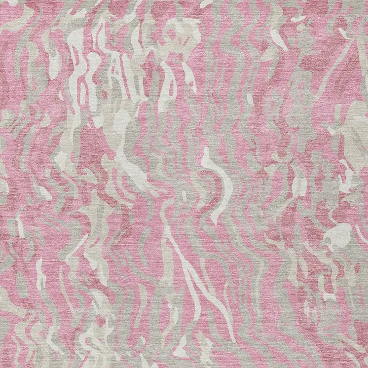 8' X 10' Pink Gray And Ivory Abstract Washable Indoor Outdoor Area Rug