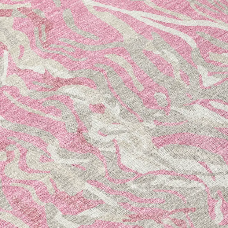 8' X 10' Pink Gray And Ivory Abstract Washable Indoor Outdoor Area Rug