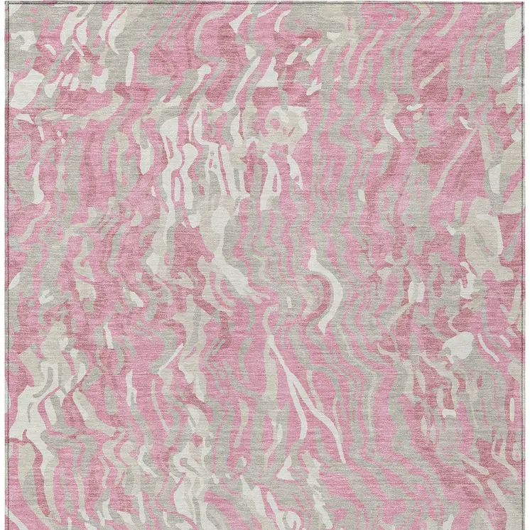 9' X 12' Pink Gray And Ivory Abstract Washable Indoor Outdoor Area Rug