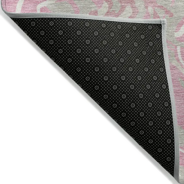 9' X 12' Pink Gray And Ivory Abstract Washable Indoor Outdoor Area Rug