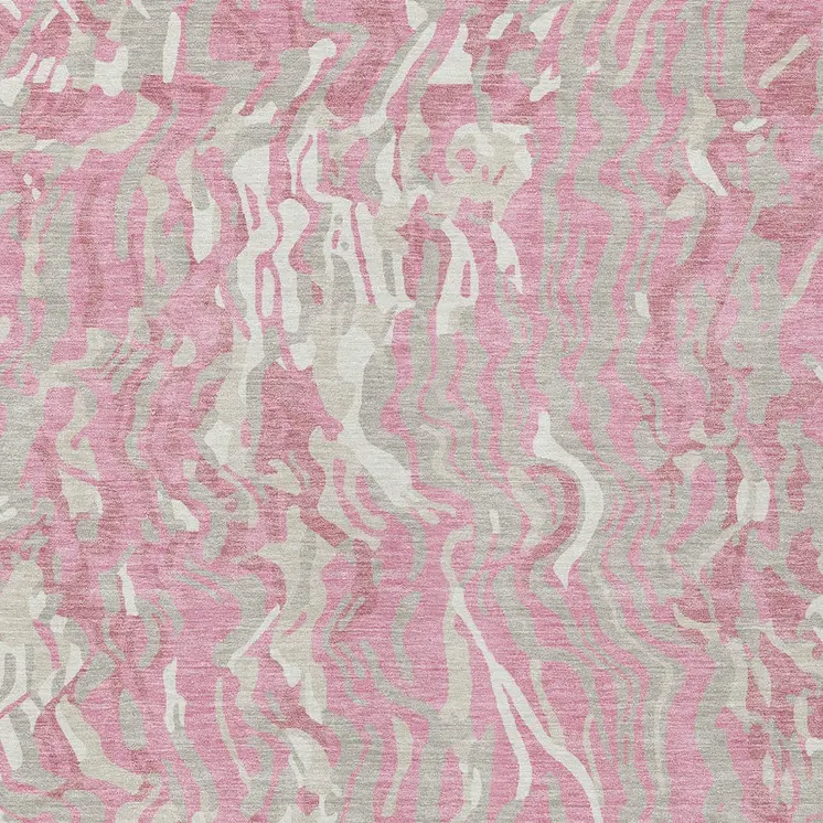 9' X 12' Pink Gray And Ivory Abstract Washable Indoor Outdoor Area Rug