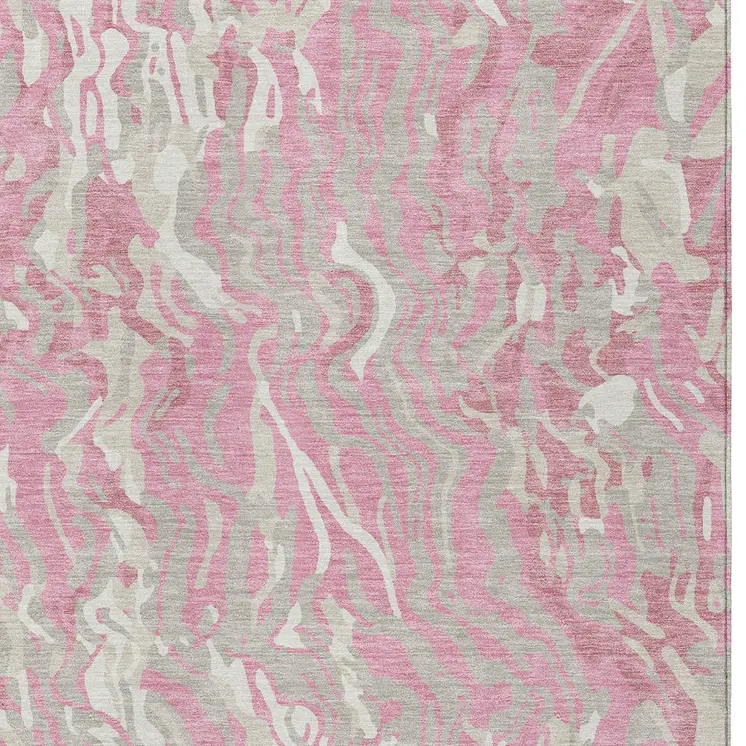 10' X 14' Pink Gray And Ivory Abstract Washable Indoor Outdoor Area Rug