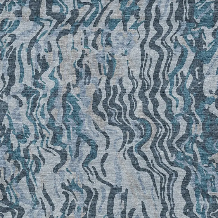 5' X 8' Sky Blue Black And Teal Blue Abstract Washable Indoor Outdoor Area Rug