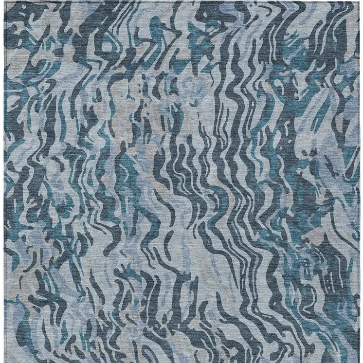 9' X 12' Sky Blue Black And Teal Blue Abstract Washable Indoor Outdoor Area Rug