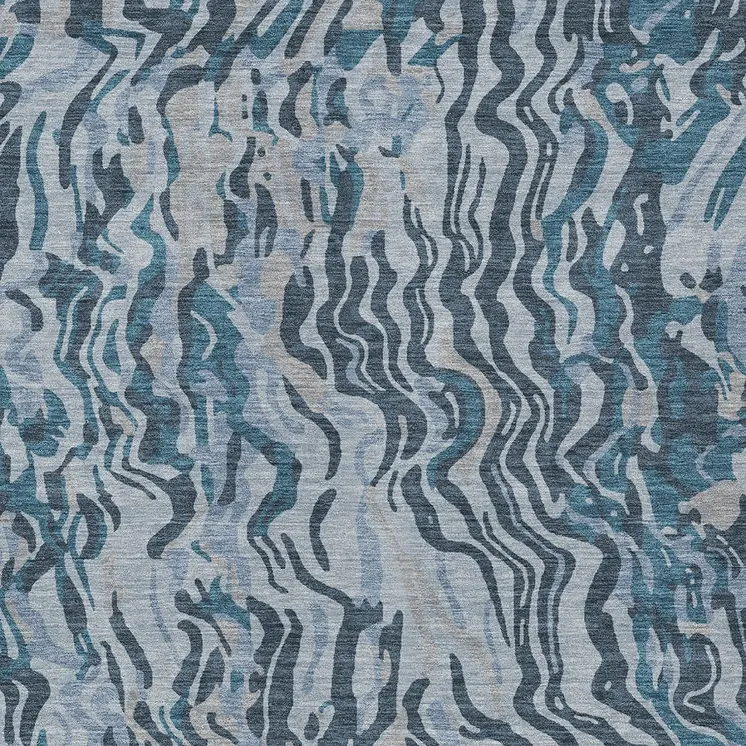 9' X 12' Sky Blue Black And Teal Blue Abstract Washable Indoor Outdoor Area Rug