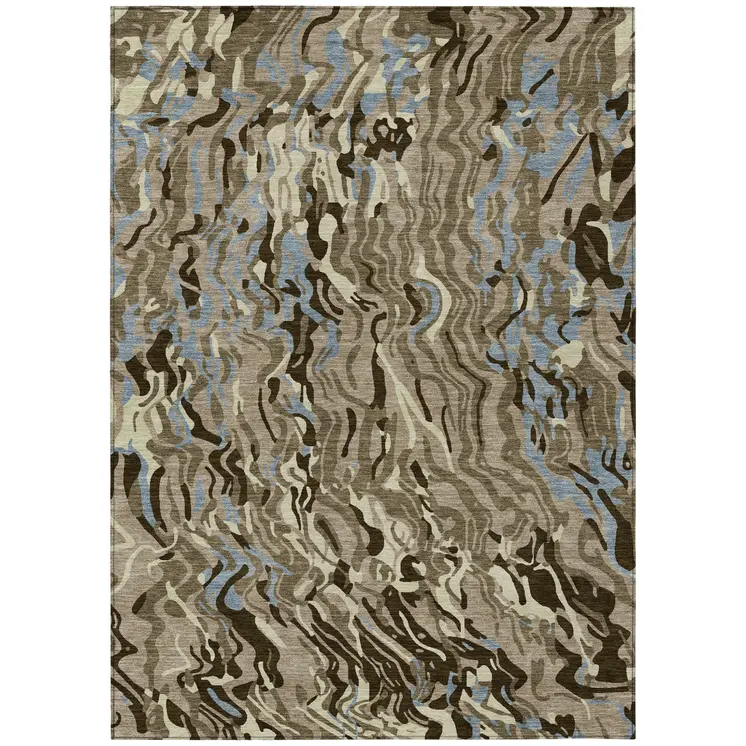 3' X 5' Taupe Brown And Beige Abstract Washable Indoor Outdoor Area Rug