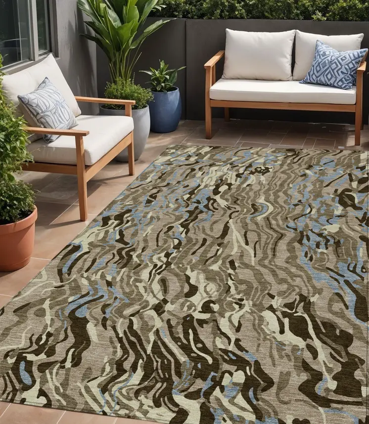 5' X 8' Taupe Brown And Beige Abstract Washable Indoor Outdoor Area Rug