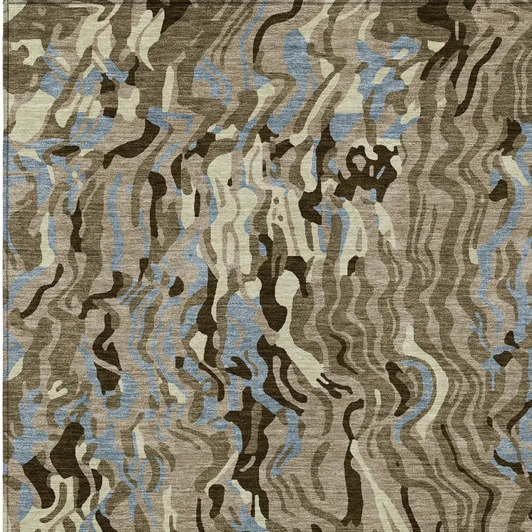 5' X 8' Taupe Brown And Beige Abstract Washable Indoor Outdoor Area Rug