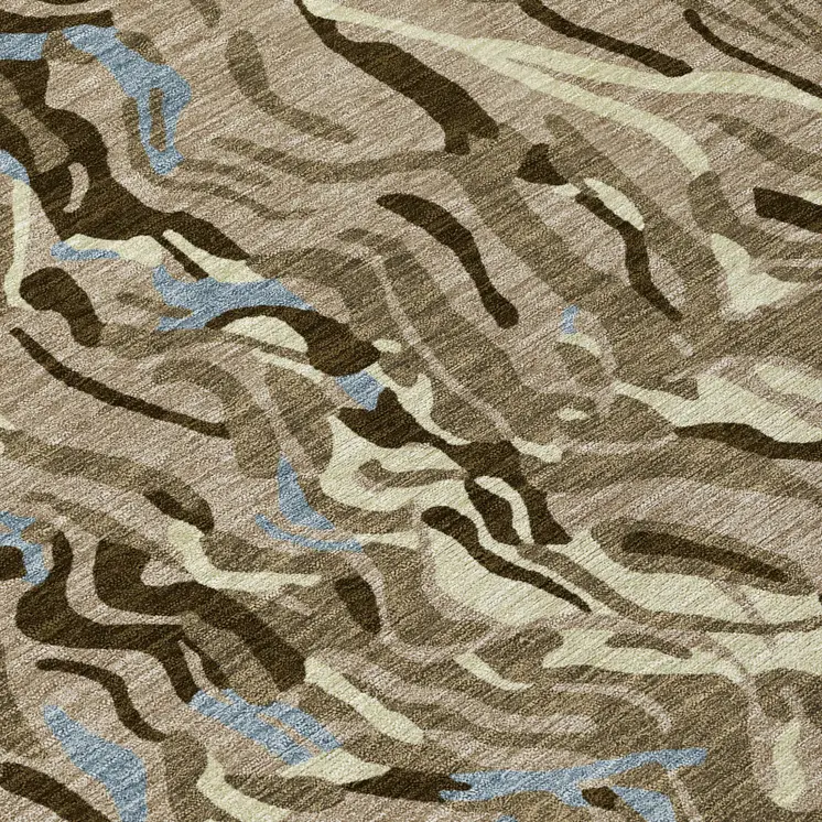 8' Taupe Brown And Beige Round Abstract Washable Indoor Outdoor Area Rug