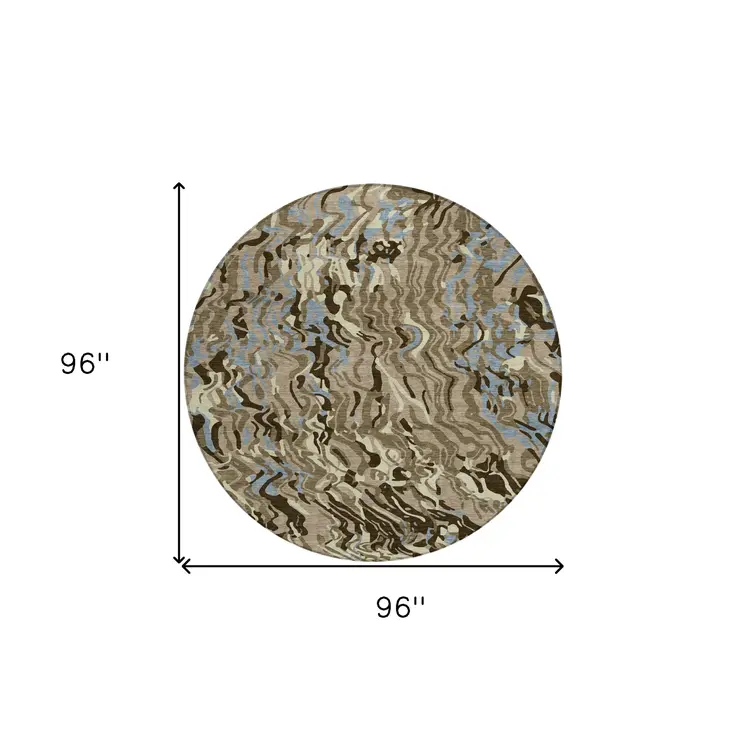 8' Taupe Brown And Beige Round Abstract Washable Indoor Outdoor Area Rug