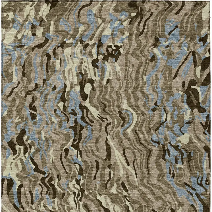 10' X 14' Taupe Brown And Beige Abstract Washable Indoor Outdoor Area Rug