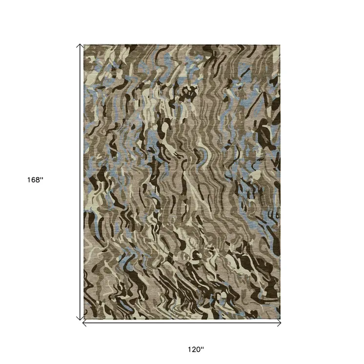 10' X 14' Taupe Brown And Beige Abstract Washable Indoor Outdoor Area Rug