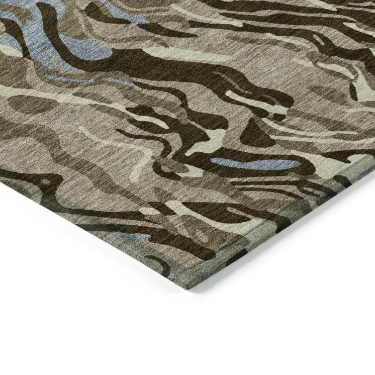 10' X 14' Taupe Brown And Beige Abstract Washable Indoor Outdoor Area Rug