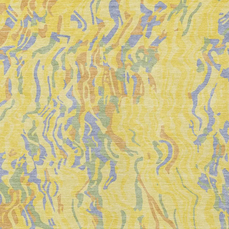 5' X 8' Yellow Purple And Green Abstract Washable Indoor Outdoor Area Rug