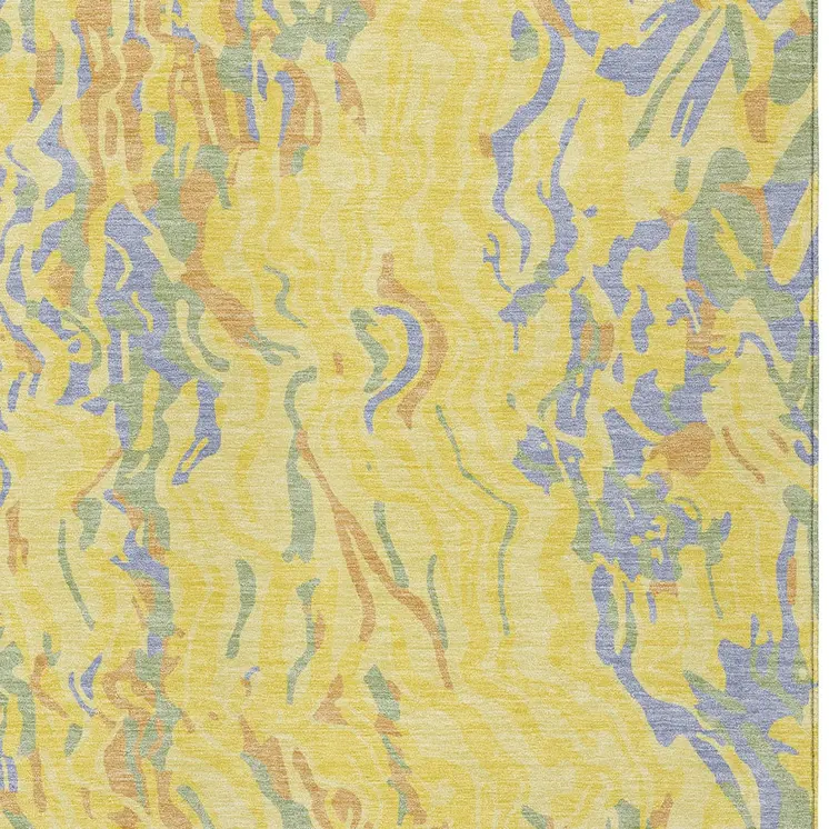 8' X 10' Yellow Purple And Green Abstract Washable Indoor Outdoor Area Rug
