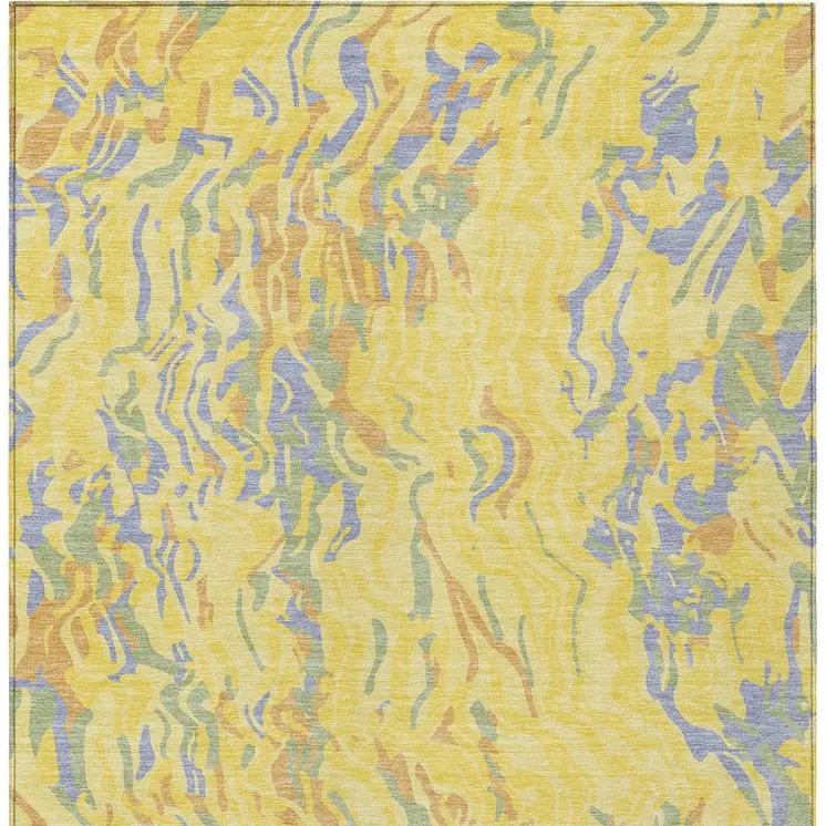 9' X 12' Yellow Purple And Green Abstract Washable Indoor Outdoor Area Rug