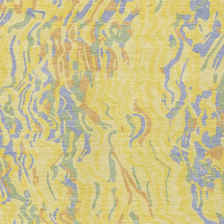 9' X 12' Yellow Purple And Green Abstract Washable Indoor Outdoor Area Rug