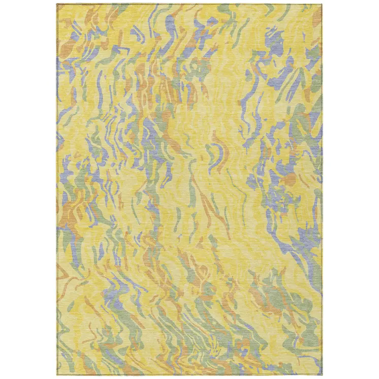 10' X 14' Yellow Purple And Green Abstract Washable Indoor Outdoor Area Rug