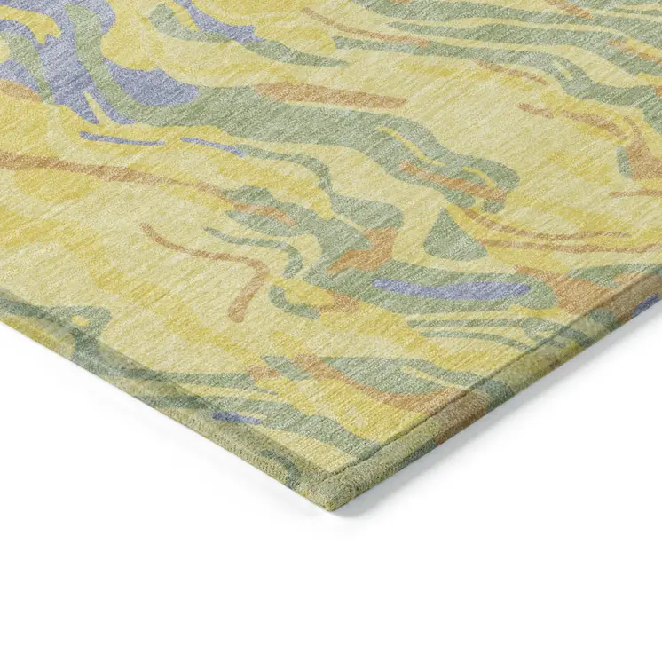 10' X 14' Yellow Purple And Green Abstract Washable Indoor Outdoor Area Rug