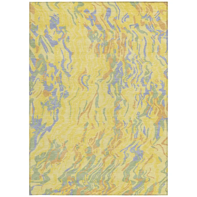 10' X 14' Yellow Purple And Green Abstract Washable Indoor Outdoor Area Rug