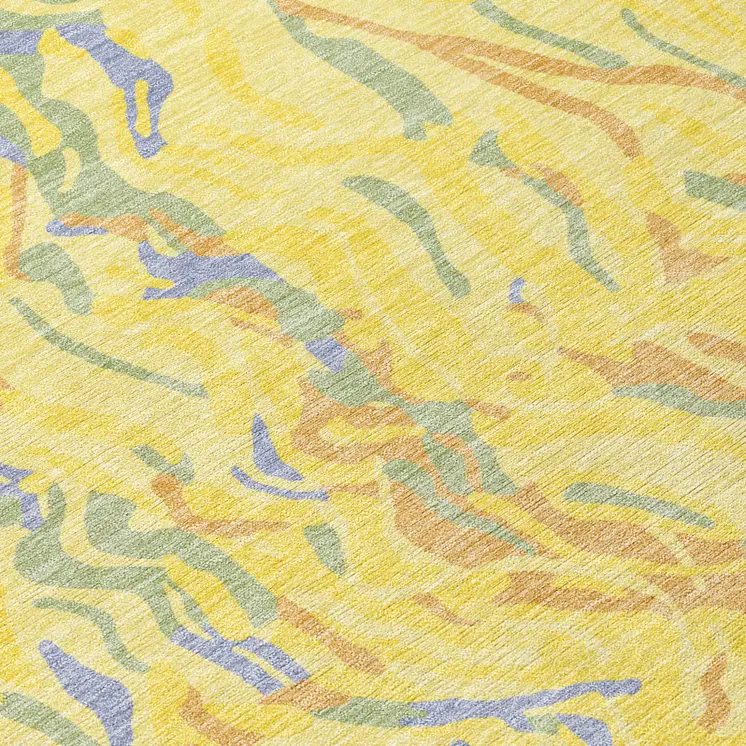 10' X 14' Yellow Purple And Green Abstract Washable Indoor Outdoor Area Rug
