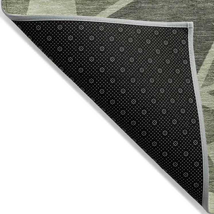 9' X 12' Artichoke Green Ivory And Aqua Geometric Washable Indoor Outdoor Area Rug