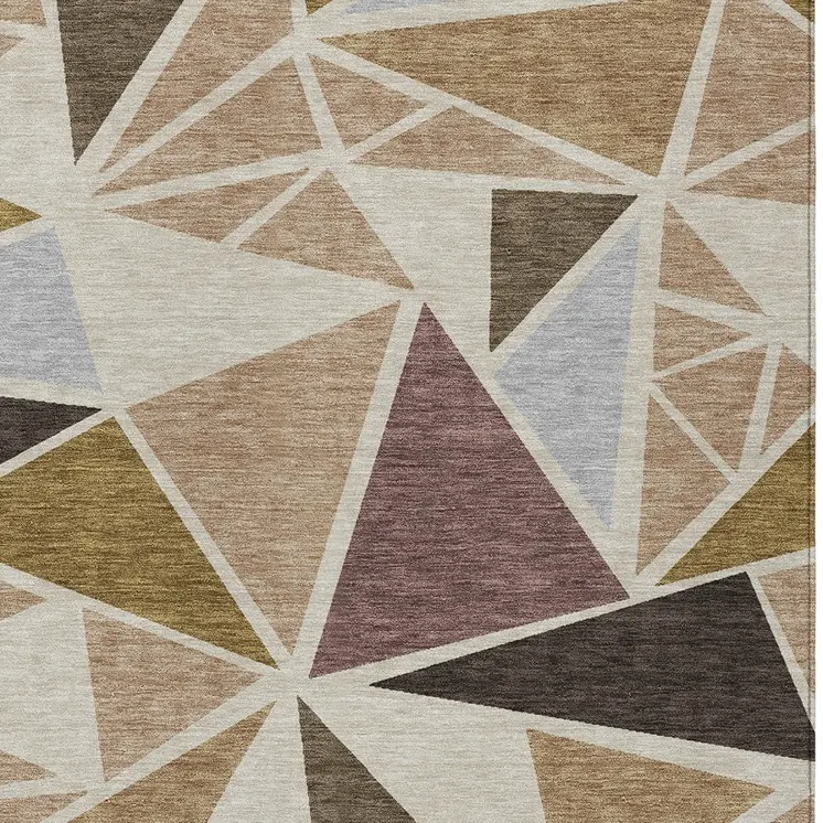 5' X 8' Beige Brown And Gray Geometric Washable Indoor Outdoor Area Rug