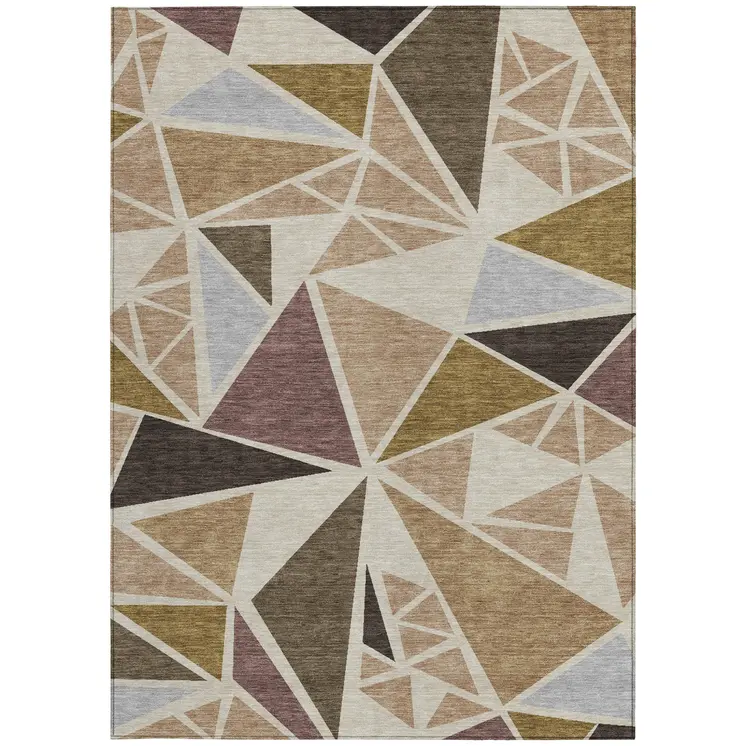 9' X 12' Beige Brown And Gray Geometric Washable Indoor Outdoor Area Rug