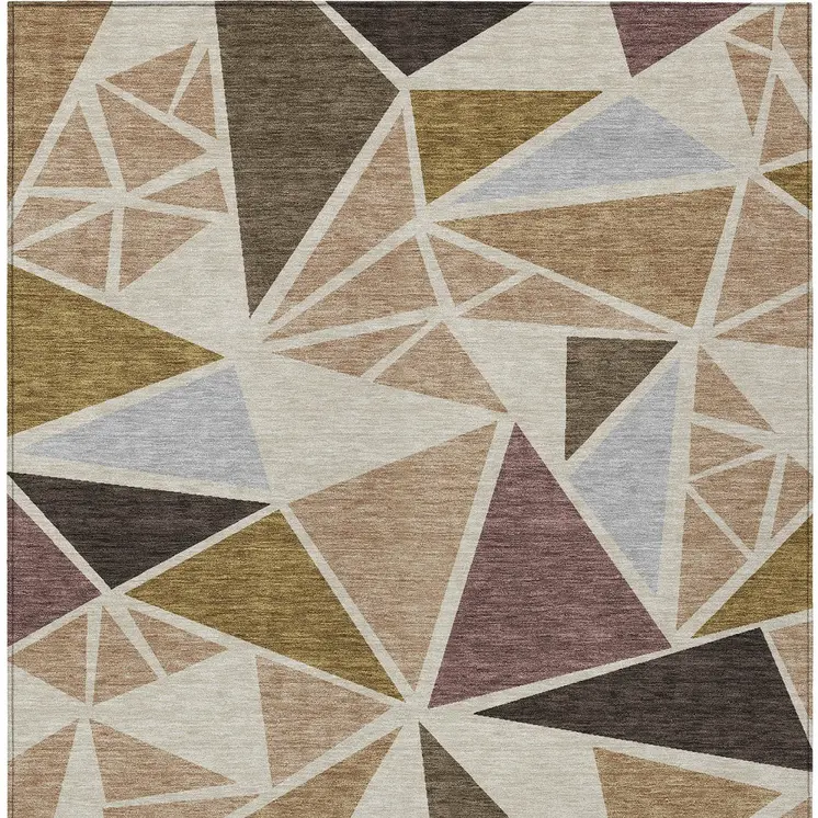 10' X 14' Beige Brown And Gray Geometric Washable Indoor Outdoor Area Rug