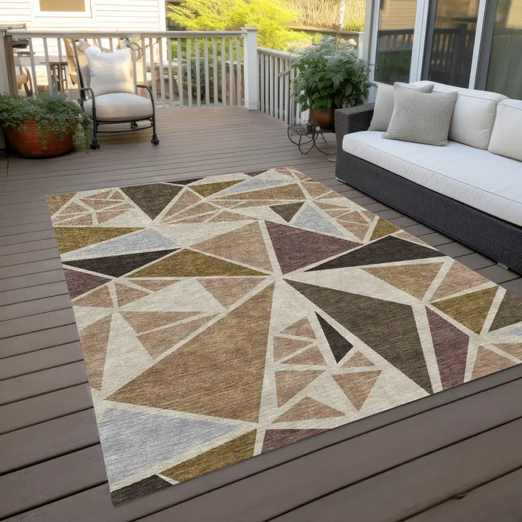 10' X 14' Beige Brown And Gray Geometric Washable Indoor Outdoor Area Rug