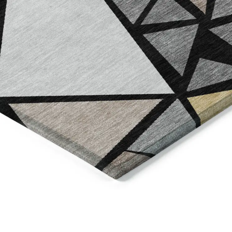 9' X 12' Black Beige And Gray Geometric Washable Indoor Outdoor Area Rug