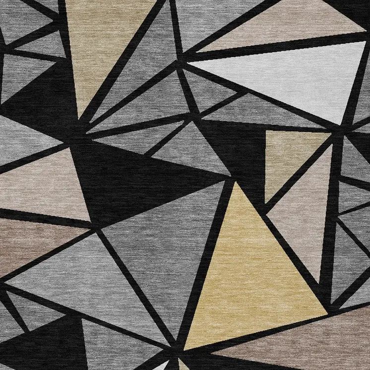 9' X 12' Black Beige And Gray Geometric Washable Indoor Outdoor Area Rug
