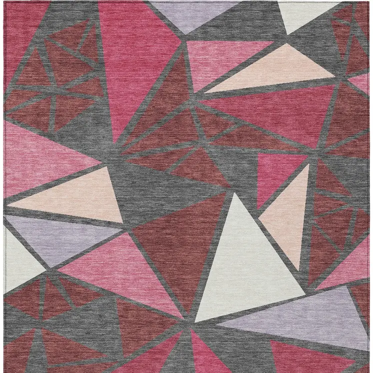 5' X 8' Burgundy Pink And Charcoal Geometric Washable Indoor Outdoor Area Rug