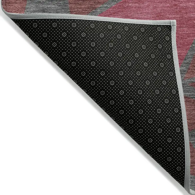 5' X 8' Burgundy Pink And Charcoal Geometric Washable Indoor Outdoor Area Rug