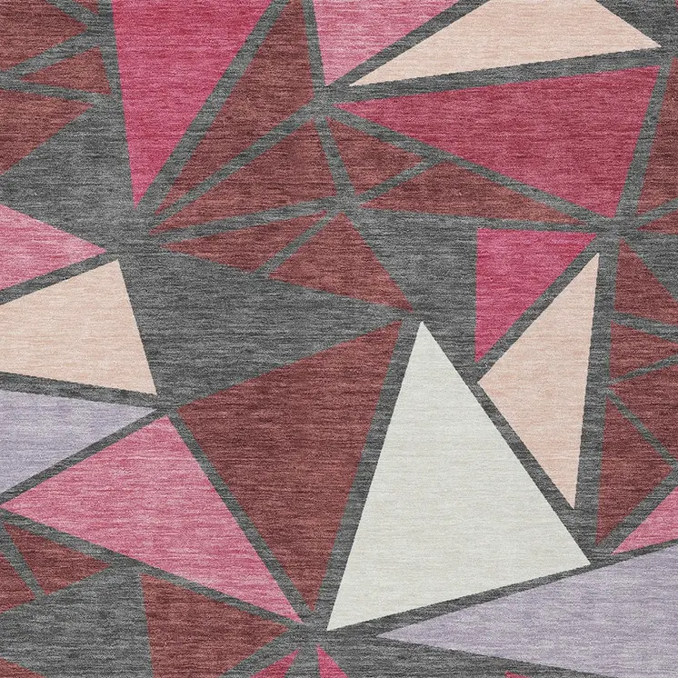 8' X 10' Burgundy Pink And Charcoal Geometric Washable Indoor Outdoor Area Rug