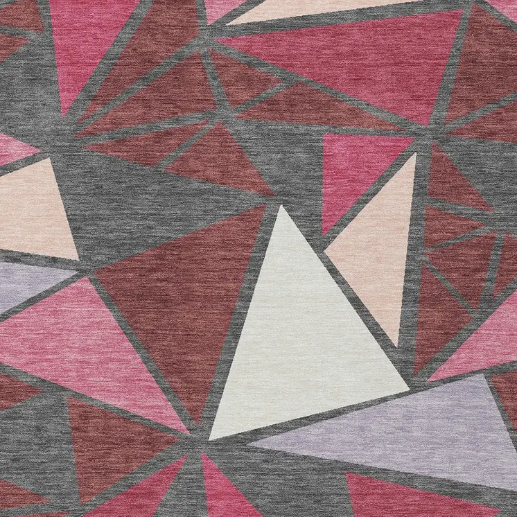 9' X 12' Burgundy Pink And Charcoal Geometric Washable Indoor Outdoor Area Rug