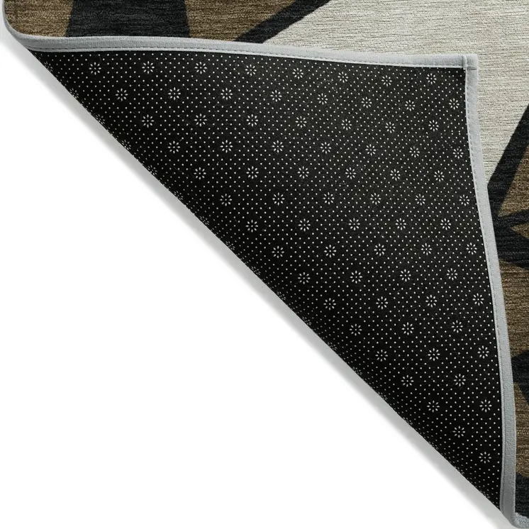 3' X 5' Brown Black And Ivory Geometric Washable Indoor Outdoor Area Rug