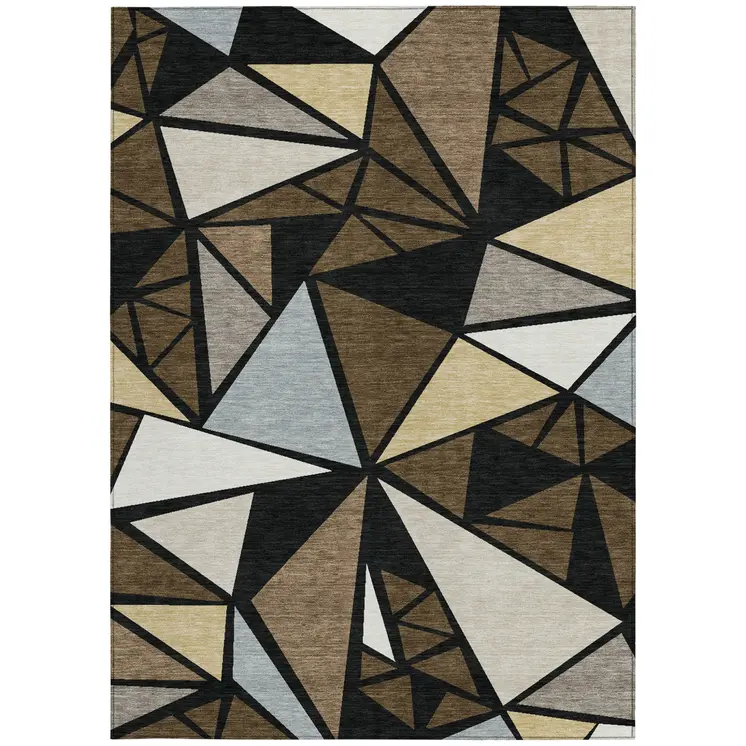 3' X 5' Brown Black And Ivory Geometric Washable Indoor Outdoor Area Rug