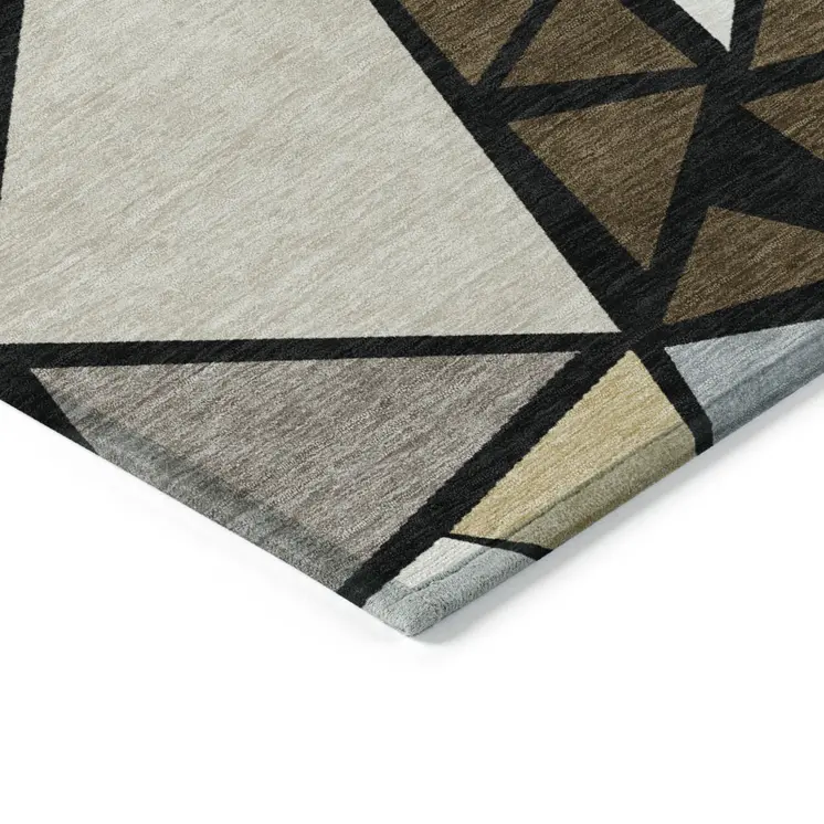 5' X 8' Brown Black And Ivory Geometric Washable Indoor Outdoor Area Rug