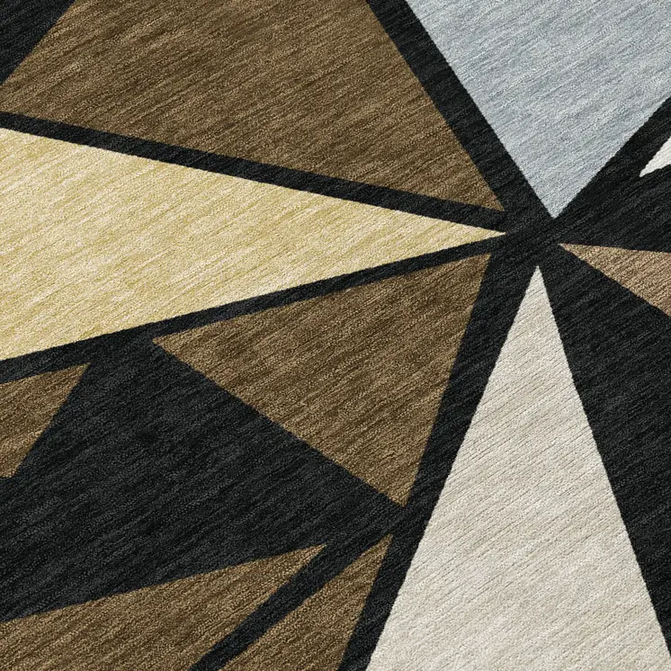 8' Brown Black And Ivory Round Geometric Washable Indoor Outdoor Area Rug
