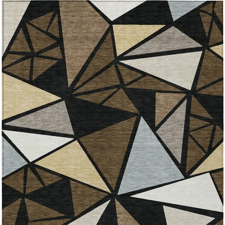 9' X 12' Brown Black And Ivory Geometric Washable Indoor Outdoor Area Rug