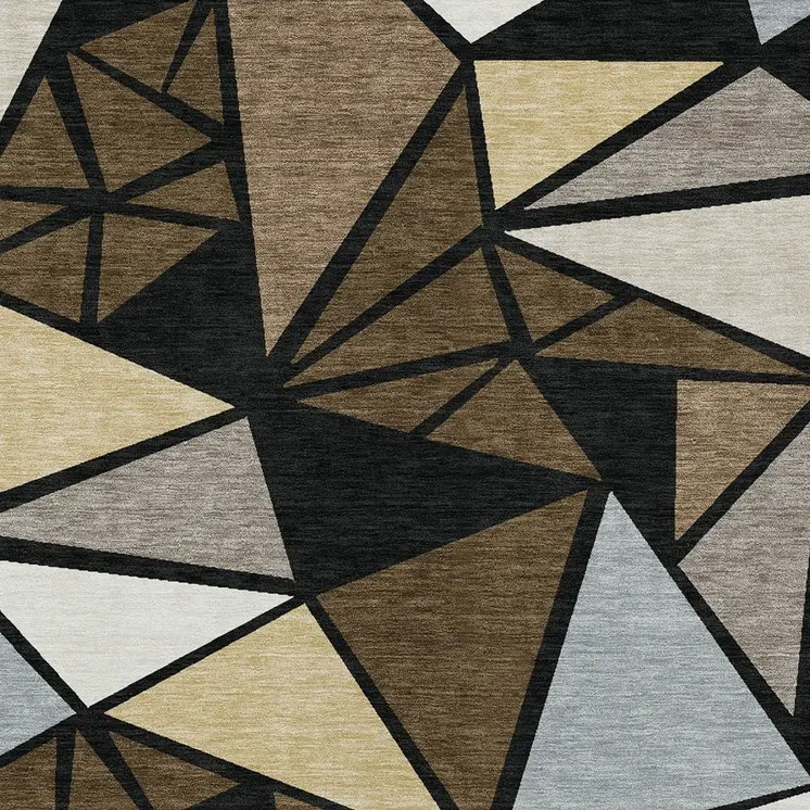9' X 12' Brown Black And Ivory Geometric Washable Indoor Outdoor Area Rug