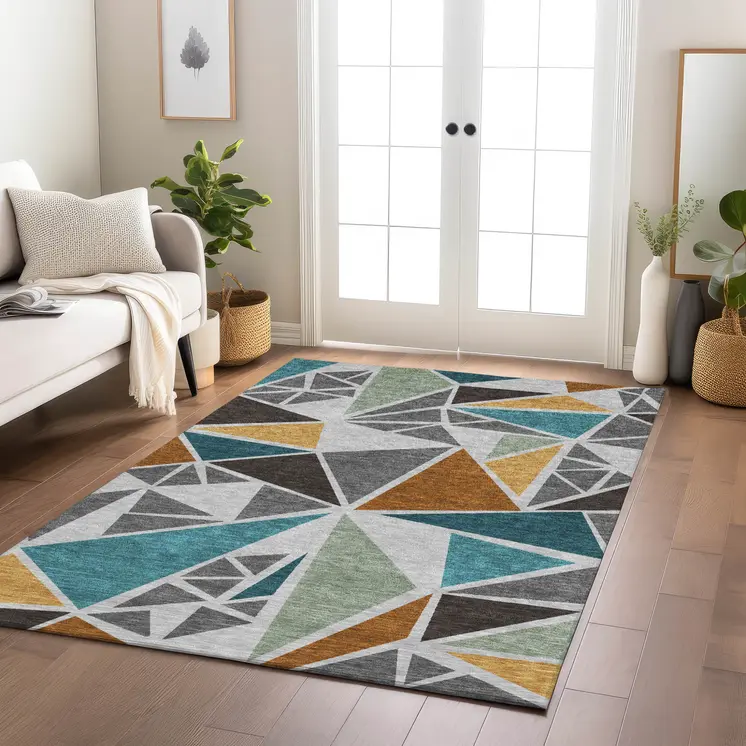 3' X 5' Gray Copper And Brown Geometric Washable Indoor Outdoor Area Rug