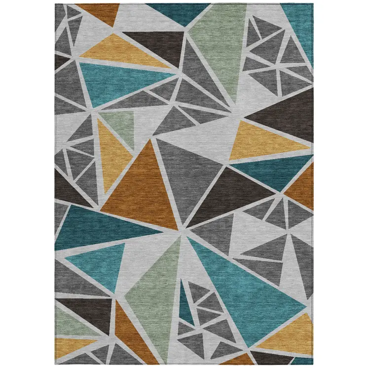 9' X 12' Gray Copper And Brown Geometric Washable Indoor Outdoor Area Rug